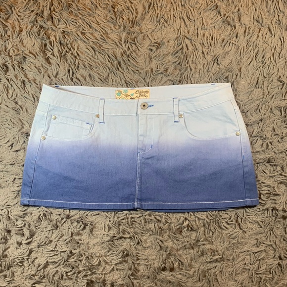 Vintage Y2K Celebrity Pink blue ombré denim mini skirt sz 13 - Picture 1 of 7